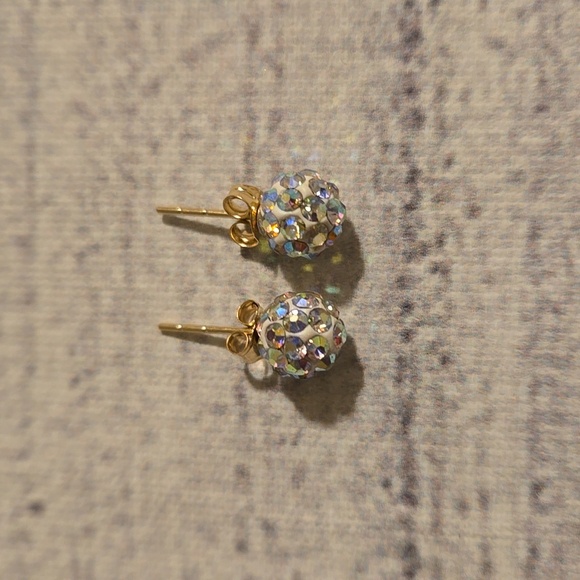 None Jewelry - 14kt Yellow Gold Stud Earrings w/ AB Crystals by Swarovski NEW